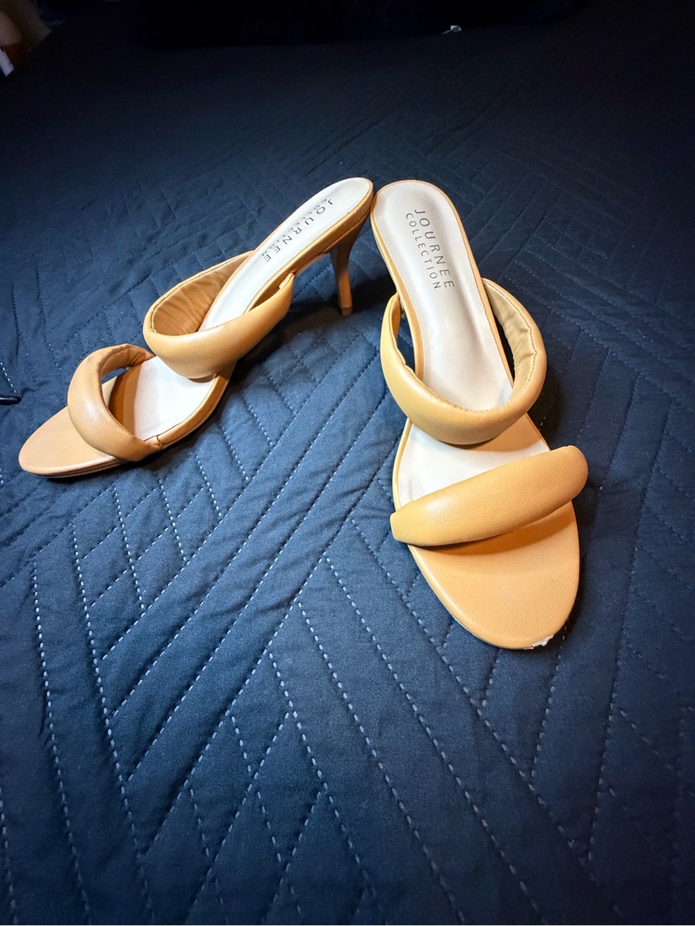 Journee Collection Tan Double-Band Mule Sandals